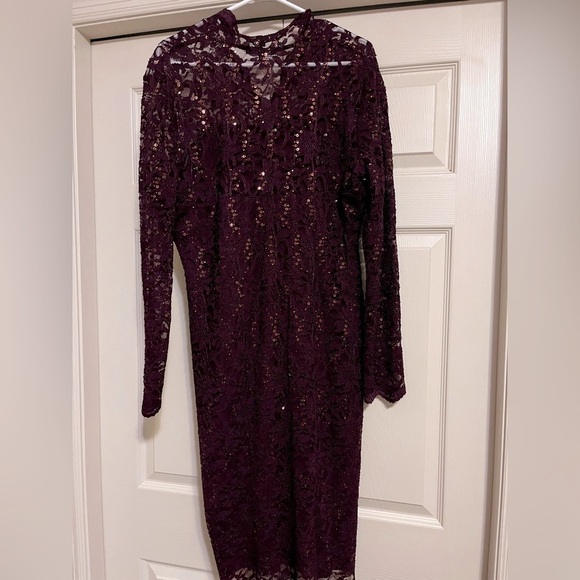 Purple Lace and Sequin Bodycon Dress - Picture 5 of 8